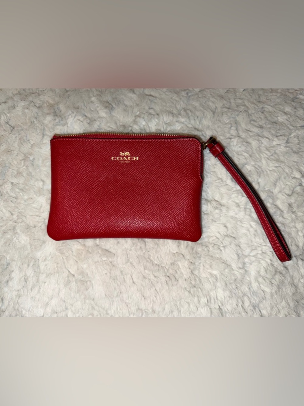 COACH Red Leather Wristlet with Gold Logo
